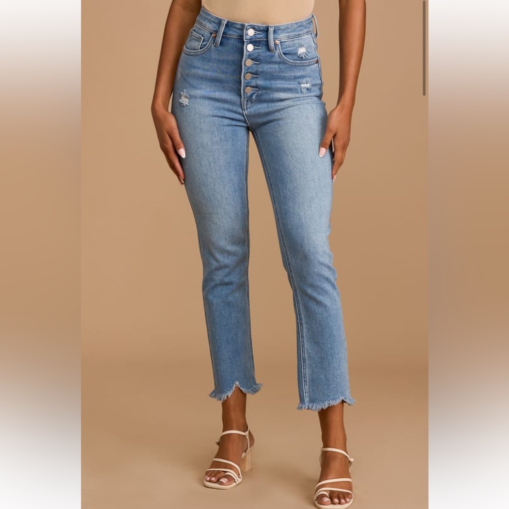 Jbd Top Choice Light Wash Distressed Denim High Rise Straight Jeans